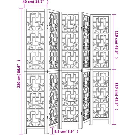 Room Divider 5 Panels Brown Solid Wood Paulownia vidaXL