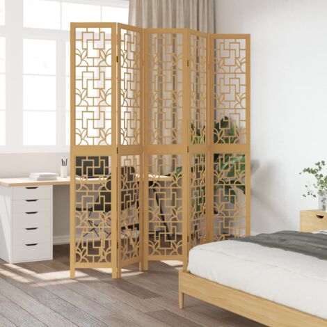 Room Divider 5 Panels Brown Solid Wood Paulownia vidaXL