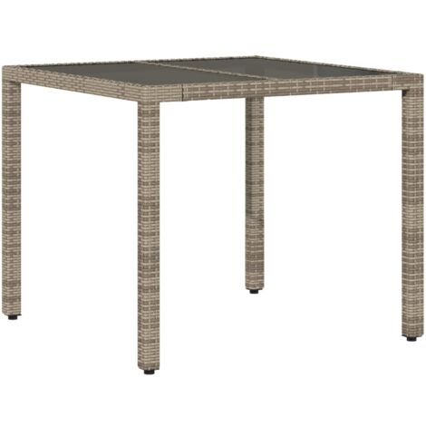 Garden Table with Glass Top Grey 90x90x75 cm Poly Rattan vidaXL