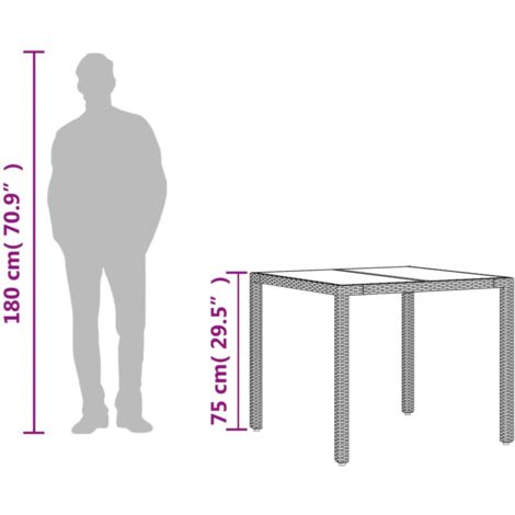 Garden Table with Glass Top Grey 90x90x75 cm Poly Rattan vidaXL
