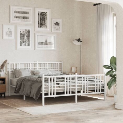 Metal Bed Frame without Mattress with Footboard White 150x200cm vidaXL (1/5)
