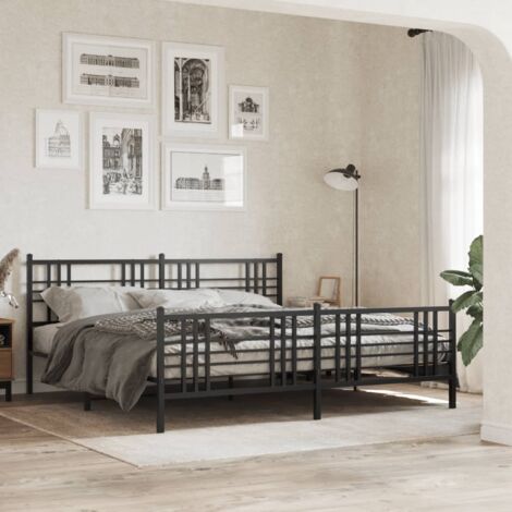 vidaXL Metal Bed Frame without Mattress with Footboard Black 200x200cm (1/5)