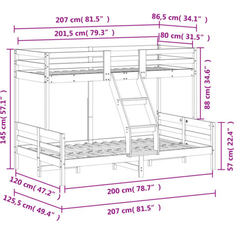 Bunk Bed without Mattress 80x200/120x200 cm Solid Wood vidaXL
