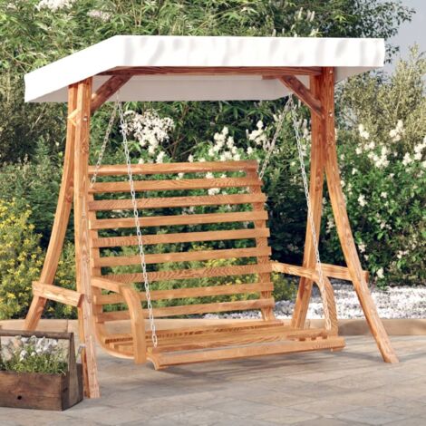 Swing Bench with Canopy Solid Wood Spruce with Teak Finish vidaXL (1/5)