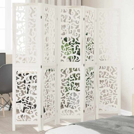 Room Divider 5 Panels White Solid Wood Paulownia vidaXL