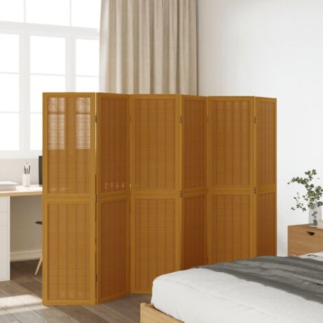 Room Divider 6 Panels Brown Solid Wood Paulownia vidaXL