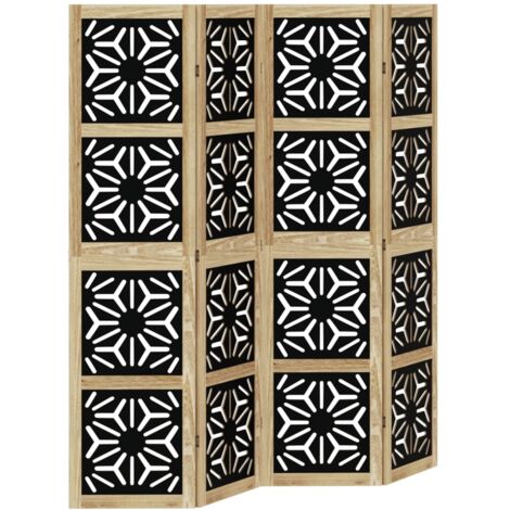 Room Divider 4 Panels Brown and Black Solid Wood Paulownia vidaXL