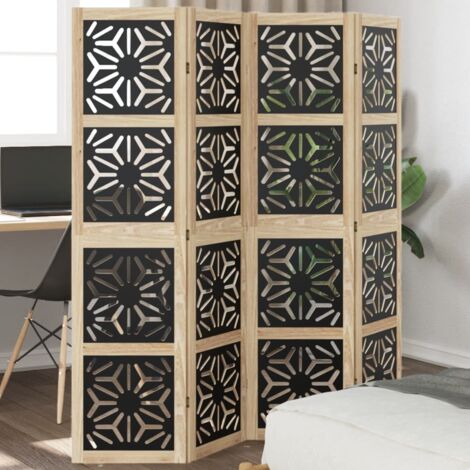 Room Divider 4 Panels Brown and Black Solid Wood Paulownia vidaXL