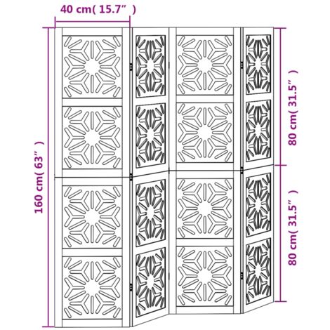 Room Divider 4 Panels Brown and Black Solid Wood Paulownia vidaXL