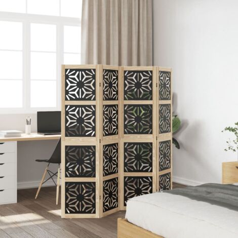 Room Divider 4 Panels Brown and Black Solid Wood Paulownia vidaXL