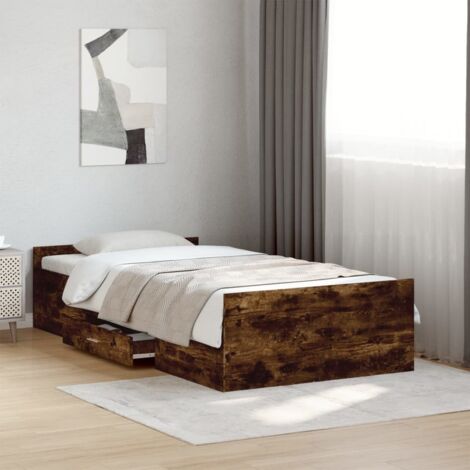 Bed Frame with Drawers without Mattress Smoked Oak 90x200 cm vidaXL