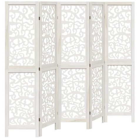 Room Divider 5 Panels White Solid Wood Paulownia vidaXL