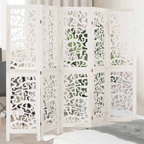 Room Divider 5 Panels White Solid Wood Paulownia vidaXL