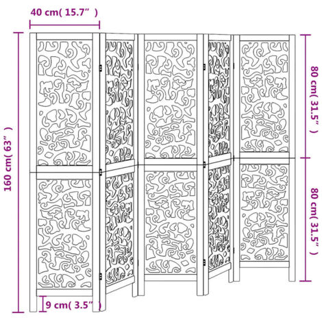 Room Divider 5 Panels White Solid Wood Paulownia vidaXL