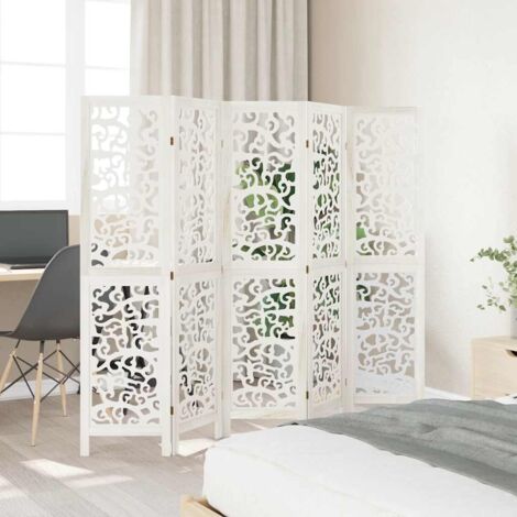 Room Divider 5 Panels White Solid Wood Paulownia vidaXL