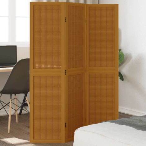 Room Divider 3 Panels Brown Solid Wood Paulownia vidaXL