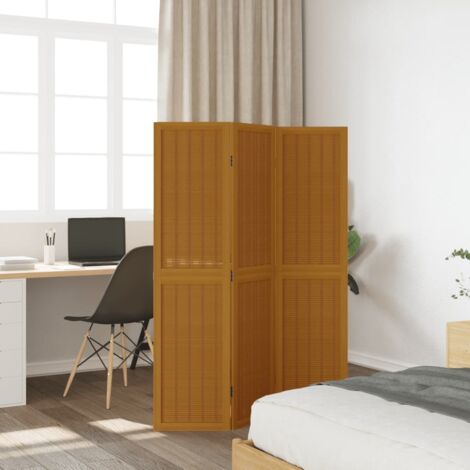 Room Divider 3 Panels Brown Solid Wood Paulownia vidaXL