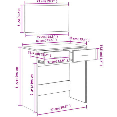 Dressing Table with Mirror Concrete Grey 80x39x80 cm vidaXL
