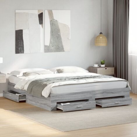 Bed Frame with Drawers without Mattress Grey Sonoma 200x200 cm vidaXL
