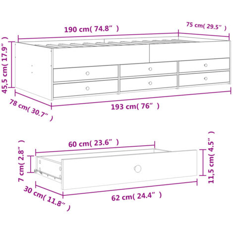 Daybed with Drawers without Mattress Sonoma Oak 75x190 cm Small Single vidaXL