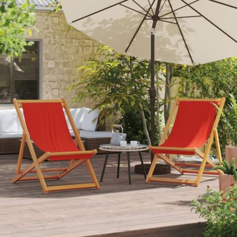 Folding Beach Chairs 2 pcs Red Fabric vidaXL