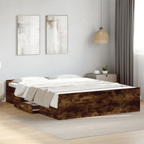 Bed Frame with Drawers without Mattress Smoked Oak 150x200 cm King Size vidaXL