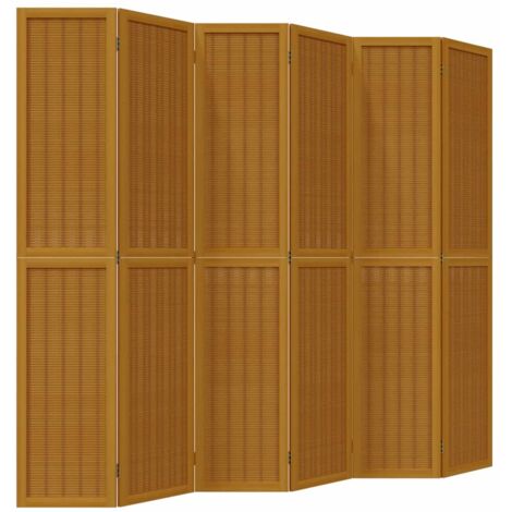 Room Divider 6 Panels Brown Solid Wood Paulownia vidaXL