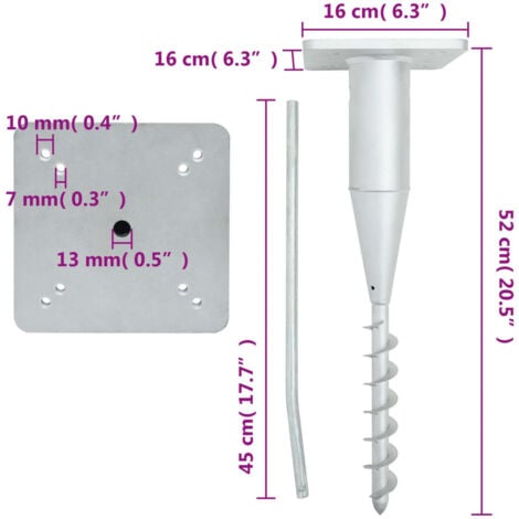 In-Ground Parasol Base with Rod 16x16x52 cm Steel vidaXL