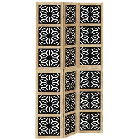 Room Divider 3 Panels Brown and Black Solid Wood Paulownia vidaXL
