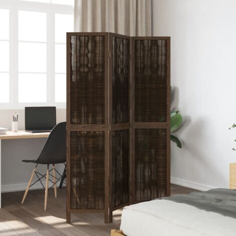 Room Divider 3 Panels Dark Brown Solid Wood Paulownia vidaXL
