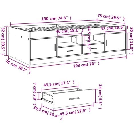 Daybed with Drawers without Mattress Smoked Oak 75x190 cm Small Single vidaXL
