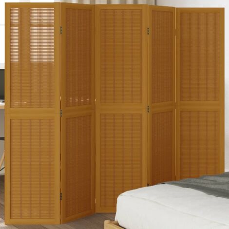 Room Divider 5 Panels Brown Solid Wood Paulownia vidaXL