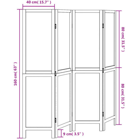 Room Divider 4 Panels Dark Brown Solid Wood Paulownia vidaXL