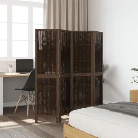 Room Divider 4 Panels Dark Brown Solid Wood Paulownia vidaXL