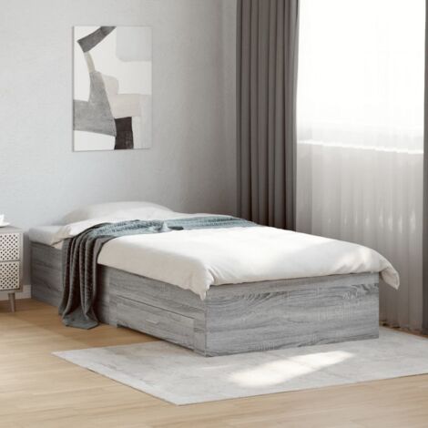 Bed Frame with Drawers without Mattress Grey Sonoma 75x190 cm Small Single vidaXL