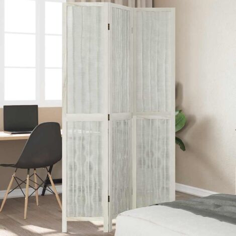 Room Divider 3 Panels White Solid Wood Paulownia vidaXL