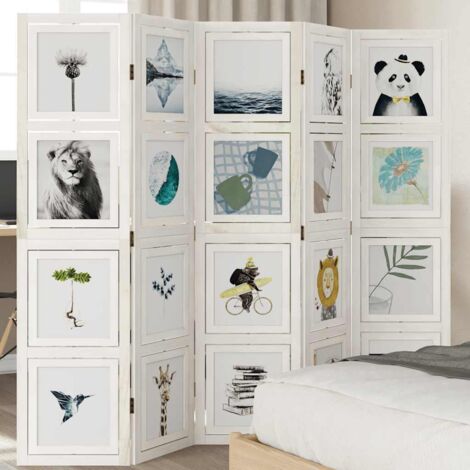 Room Divider 5 Panels White Solid Wood Paulownia vidaXL
