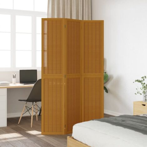 Room Divider 3 Panels Brown Solid Wood Paulownia vidaXL