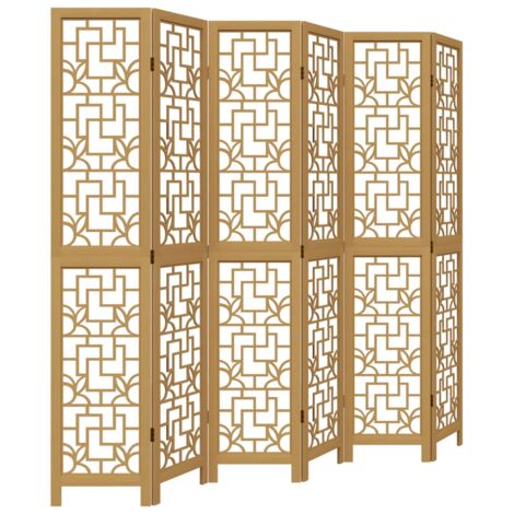 Room Divider 6 Panels Brown Solid Wood Paulownia vidaXL