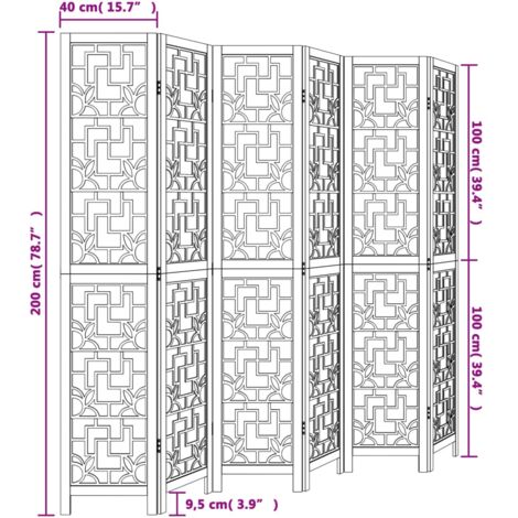 Room Divider 6 Panels Brown Solid Wood Paulownia vidaXL