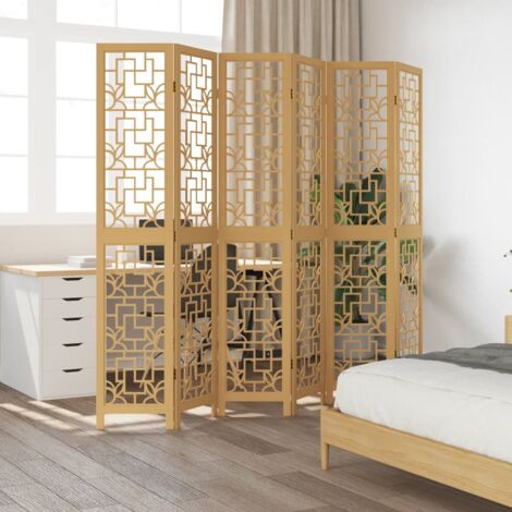 Room Divider 6 Panels Brown Solid Wood Paulownia vidaXL