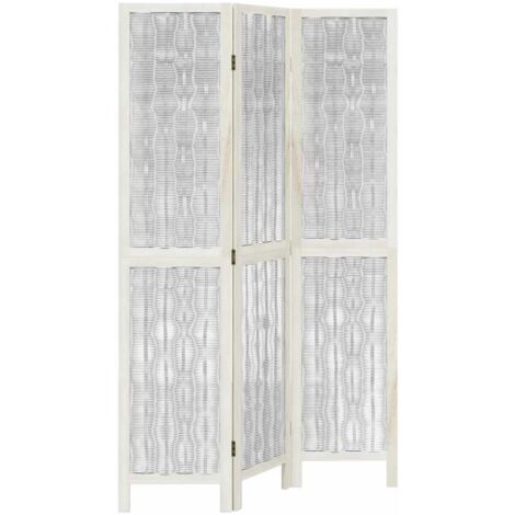 Room Divider 3 Panels White Solid Wood Paulownia vidaXL