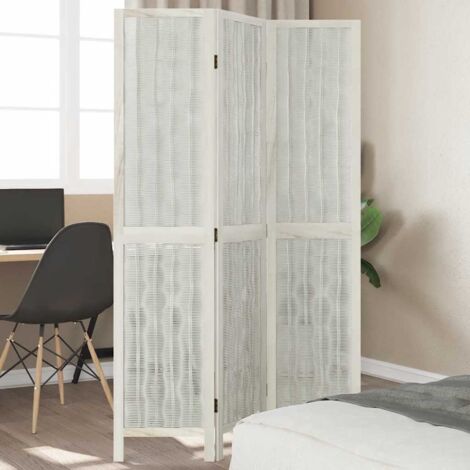 Room Divider 3 Panels White Solid Wood Paulownia vidaXL