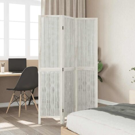 Room Divider 3 Panels White Solid Wood Paulownia vidaXL