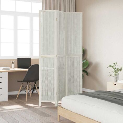 Room Divider 3 Panels White Solid Wood Paulownia vidaXL