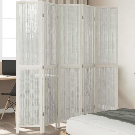 Room Divider 5 Panels White Solid Wood Paulownia vidaXL