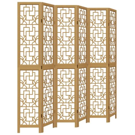 Room Divider 6 Panels Brown Solid Wood Paulownia vidaXL