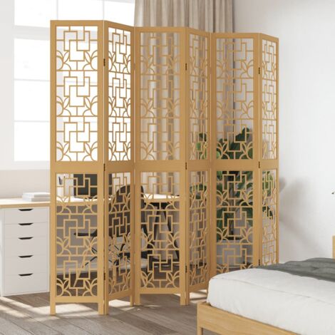 Room Divider 6 Panels Brown Solid Wood Paulownia vidaXL