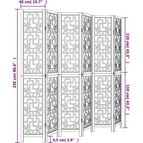 Room Divider 6 Panels Brown Solid Wood Paulownia vidaXL