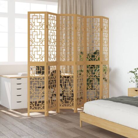 Room Divider 6 Panels Brown Solid Wood Paulownia vidaXL